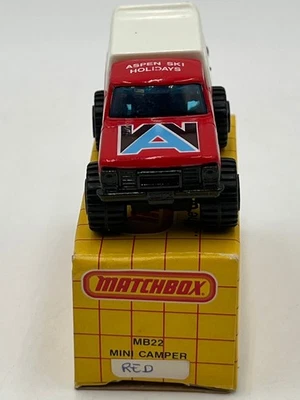 Matchbox Superfast MB22 迷你露营车 Aspen 滑雪假期 1983 年压铸澳门带盒 — 第 1/4 张图片