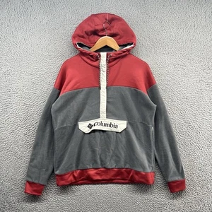 Columbia Fleece Hoodie Mens Large Grey Red Sweatshirt Jacket Windbreaker Hiking - Picture 1 of 11