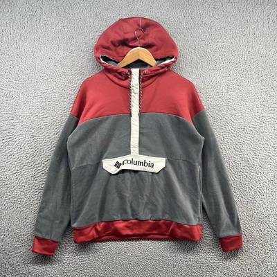 Columbia Fleece Hoodie Mens Large Grey Red Sweatshirt Jacket Windbreaker Hiking - Image 1 of 4