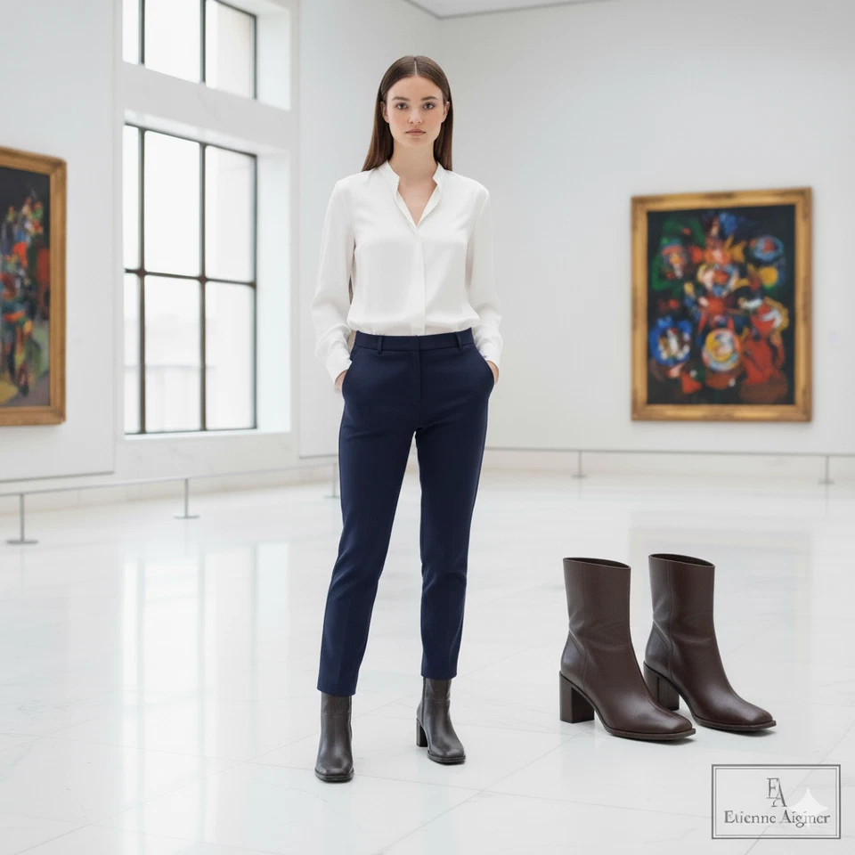 NUEVO CON ETIQUETAS Etienne Aigner Gilmore Botas Altas de Cuero 9 Marrón Cremallera Brasil Tacones Pat de Pisada Foto 1 de 4