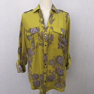 NY & Co. Lime Green Floral Utility Button Down - Picture 1 of 12
