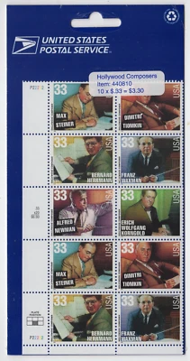 Scott #3344a (3339) Hollywood Composers Plate Block of 10 Stamps - Sealed Blue - Image 1 of 3