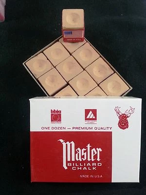 1 BOX ( 12 PIECES ) NEW GOLD MASTER CHALK PACK - POOL & BILLIARD CUE CHALK