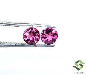 5 mm Natural Pink Tourmaline Round Cut Pair 0.82 CTS Faceted Loose Gemstones - Picture 1 of 7