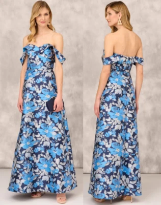 AIDAN MATTOX by Adrianna Papell Off-The-Shoulder Floral Jacquard Gown sz 4  $495 - Image 1 of 4