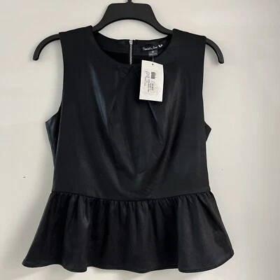 Double Zero Black Peplum Sleeveless Blouse Size M Back Zipper - Image 1 of 4