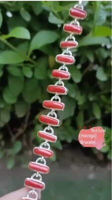 Bracciale in argento sterling 925 con pietra di corallo rosso italiano naturale - Immagine 1 di 2