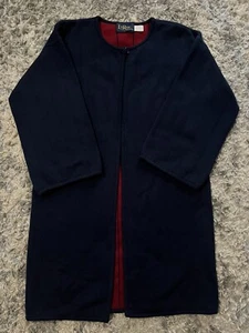 Vintage Le Roy Blue Red Sweater Jacket Cape Sz L 100% Lambs Wool VTG - Picture 1 of 3