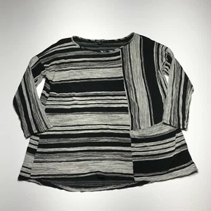 Cable & Gauge Top Womens Size XL Black Gray Pieced Striped Wide Neck 3/4 Sleeves - Picture 1 of 12