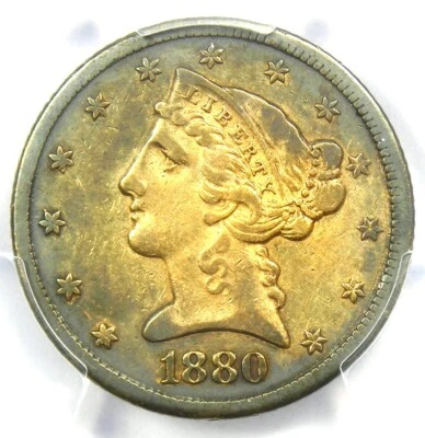 Moneda de 5 dólares Liberty Gold Half Eagle 1880-CC - PCGS VF Detalle - Rara moneda de oro Carson Foto 1 de 4
