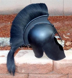 TROYANO GRIEGO TRO Hoplite Warrior CASCO NEGRO con PLUMA Plus GORRA ARMADORA Nuevo - Imagen 1 de 1