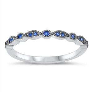 Ring Genuine Solid Sterling Silver 925 Blue Sapphire CZ Height 2 mm Size 4 - 10