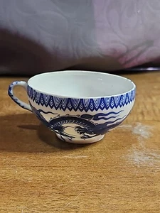 Antique Japanese Eggshell Porcelain Teacup-Blue & White Dragons - Picture 1 of 8