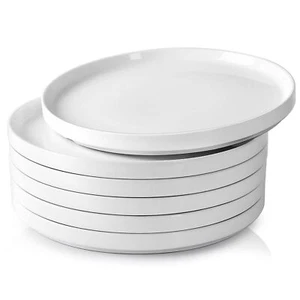 Ceramic Flat Dinner Plates Set of 6 8in High Edge Stoneware Plates for Kitche... - Picture 1 of 7