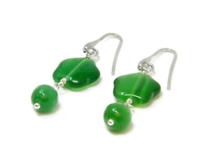Orecchini argento 925 fiorellino e pallina pietra Occhio di gatto verde smeraldo - Foto 1 di 5