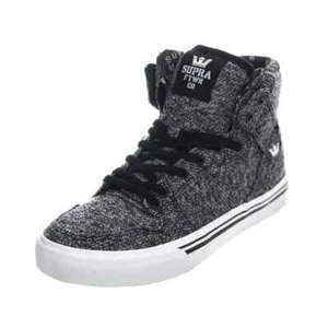 SUPRA Niños Vaider Negro/Blanco Lana Tweed Parte Superior Alta Zapatos de Skate Niños Tenis - Imagen 1 de 7
