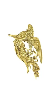 Weihnachtsengel übergroße 2 1/4" Anstecknadel Brosche golden aufwendig Engel strukturiert - Bild 1 von 4