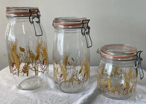 Vintage Golden Wheat Glass Storage Canisters ARC France Set 2L/1.5L/3/4L - Picture 1 of 13
