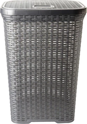 Wäschekorb aus Kunststoff im Rattan-Design - Geräumige 60L mit Deckel - Bild 1 von 4