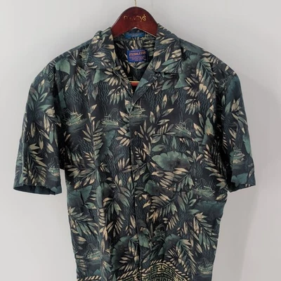 Camisa Aloha Pendleton Hawaiana Hoja Tropical y Barco Vintage Multicolor Talla M Foto 1 de 4