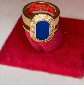 Vintage Balzac Paris Blue Oval Enamel Pinky Ring Crystals Size 4.25 - Picture 1 of 4