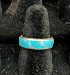 Wedding Bands Sterling & Turquoise Native American (ask for Size) - Picture 1 of 5