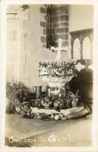REAL PHOTO POSTCARD OF CROSTHWAITE CHURCH FONT, (NEAR KENDAL), WESTMORLAND - Picture 1 of 2