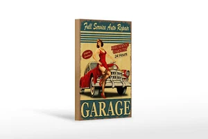 Holzschild Pinup 12x18cm Garage Full Service Auto Repair Deko Schild wooden sign - Bild 1 von 5
