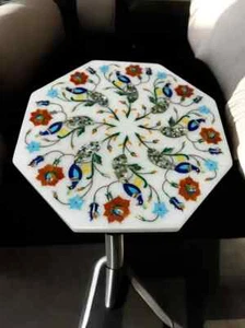 Handgefertigte Couchtischplatte | Pfau Intarsien Design | Halbedelstein Dekor - Bild 1 von 10