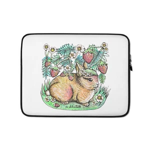 Strawbunny Kawaii Cute Strawberry Bunny Original Art Laptop Sleeve - Afbeelding 1 van 1