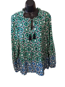 Crown & Ivy Damen MED Tassel Gathered Hemline Shirt Top Grün Blau - Bild 1 von 5