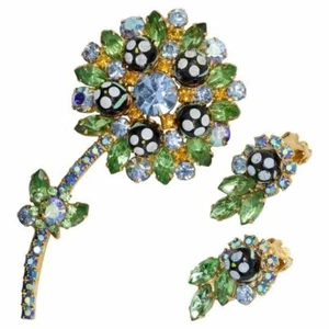 Broche de cuentas y pendientes de clip a lunares Juliana DeLizza & Elster, verde - Imagen 1 de 5