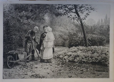 Eugène GIRARDET (1853-1907) GRANDE GRAVURE XIX° SCENE DE GENRE ENFANT JARDINIER - Photo 1/4