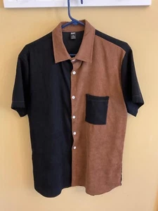 Pana Romwe para hombre talla Manga corta grande marrón y negro con botones - Imagen 1 de 3