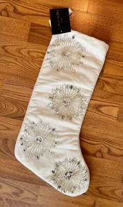 ELEGANTE RACHEL ZOE ~ MEDIAS DE NAVIDAD CON CUENTAS ~ COPOS DE NIEVE BLANCO APAGADO/PLATEADO ~ NUEVO CON ETIQUETAS - Imagen 1 de 2