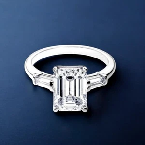 IGI Certified Lab Grown Emerald Cut Diamond 2.60 Ct Wedding Ring 18k White Gold - Picture 1 of 14