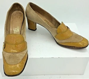 Vtg Palter Debs Snakeskin Accent Leather Spectator Style Pumps Women's 7.5 AAAA - Picture 1 of 8