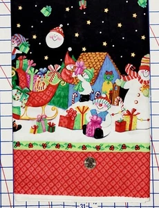 Tela de edredón de algodón con estampado de bordes de estrellas de muñeco de nieve de Navidad Kimberly Montgomery MBT - Imagen 1 de 5