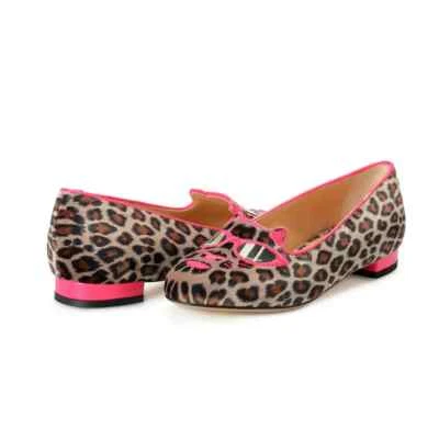 Charlotte Olympia Girls "INCY PRETTY IN PINK KITTY" Leather Ballet Flats Shoes - Image 1 of 4