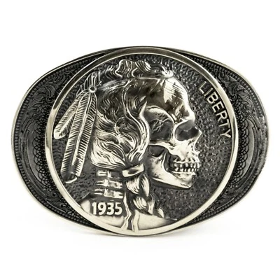 Hebilla de plata alemana calavera jefe indio, moneda Liberty 1935, jefe, cabeza india Foto 1 de 4