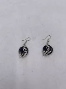 Pair of Dangle Halloween Earrings Pierced Ears Only Black Dot Hanging Skeleton - Picture 1 of 9