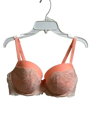 VictoriasSecret DreamAngels Pushup Bra Demi Rhinestone Embellish Orange Lace 36D - Image 1 of 4