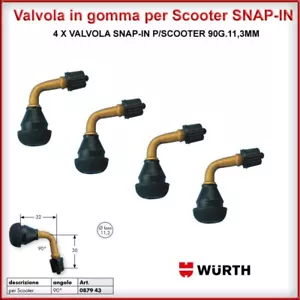 Valvole in Gomma a 90 Gradi In Ottone Per Cerchi Moto Scooter Quad 11,3 SNAP-IN - Foto 1 di 2