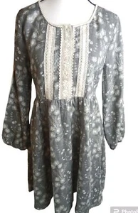 MYSTREE SIZE S DRESS FLORAL LACE TRIM LONG SLEEVE LACE TIE BACK 100% COTTON - Picture 1 of 8