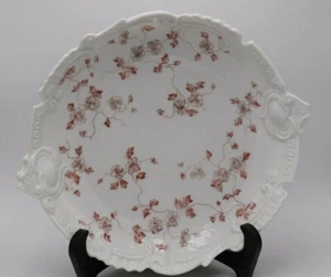 Antique Serving Bowl White with Pink Floral Pattern Unique Rim 8 1/4" - Picture 1 of 12