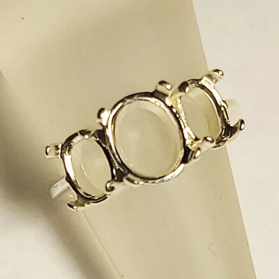 PRE-NOTCHED 3 STONE OVAL CAB RING 10X8 & 8X6 OVAL SIDES IN .925 SILVER CR223SS - Image 1 of 4