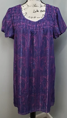 Vestido ELLE Boho Mujer M Púrpura Rosa Paisley Metálico Transparente Forrado Detalle Calado Foto 1 de 4