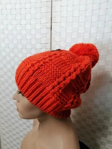 Gorro de punto naranja calabaza pompón nuevo mujer punto grueso izquierda derecha - Imagen 1 de 4