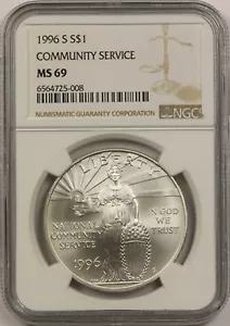 1996-S Community Service $1 NGC MS 69 Modern Commemorative Silver Dollar - Picture 1 of 4