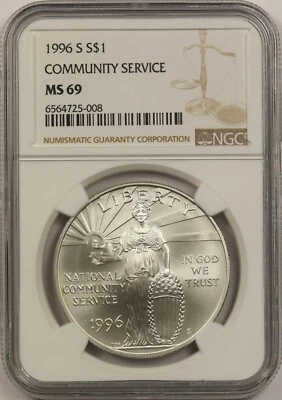 1996-S Community Service $1 NGC MS 69 Modern Commemorative Silver Dollar - Image 1 of 4
